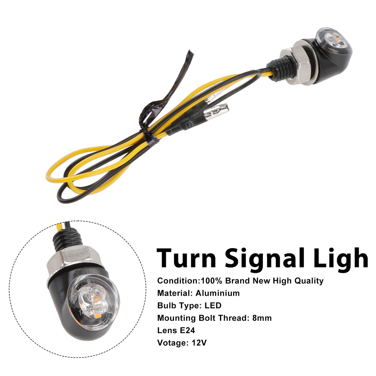 Honda Black 12V LED Turn Signal Indicator Light 8mm Universal Motorcycle