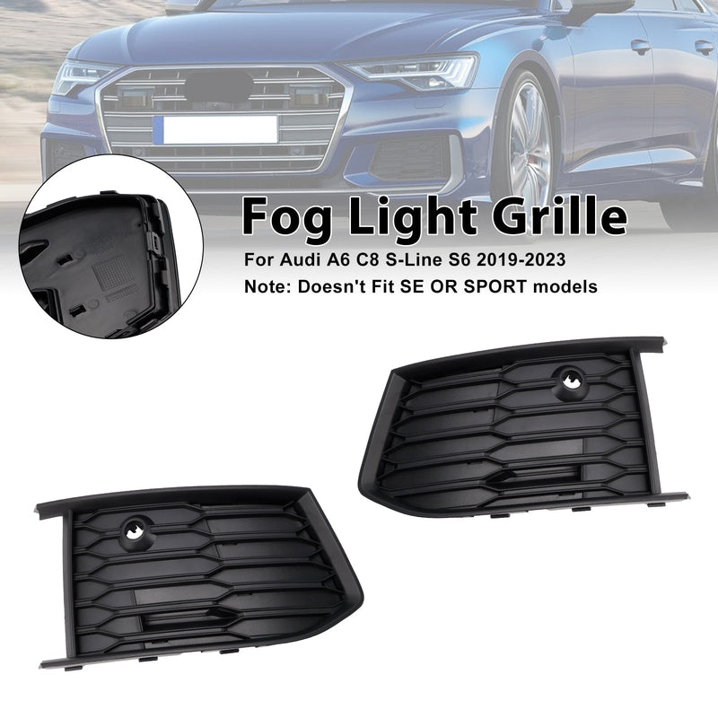 2019-2023  Audi A6 C8 S-Line S6 Pair Front Fog Light Lamp Bezel Grill