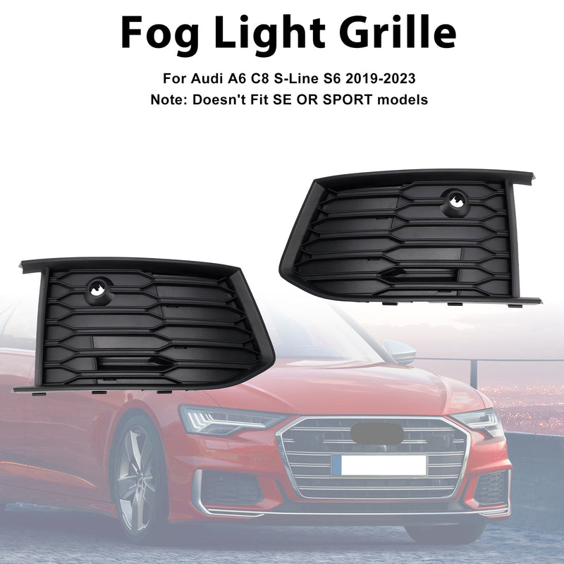 2019-2023  Audi A6 C8 S-Line S6 Pair Front Fog Light Lamp Bezel Grill
