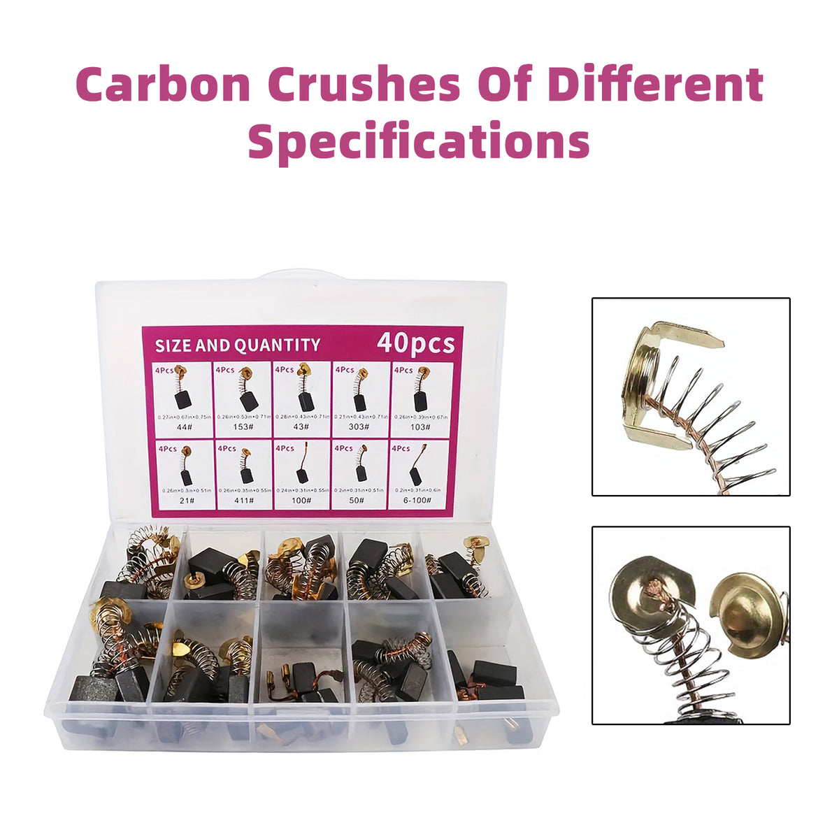40Pcs 10 Sizes Electric Motor Carbon Brushes Replacement For Power Tool