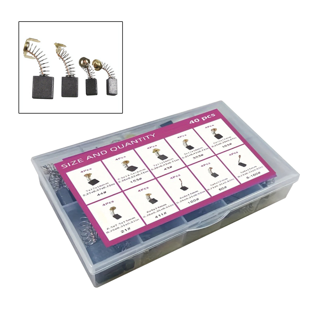 40Pcs 10 Sizes Electric Motor Carbon Brushes Replacement For Power Tool