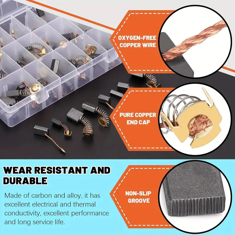 46Pcs 23 Sizes Electric Motor Carbon Brushes Replacement For Power Tool