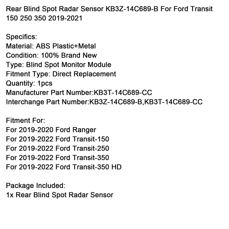 2019-2022 Ford Transit-350 HD Rear Blind Spot Radar Sensor KB3Z-14C689-B
