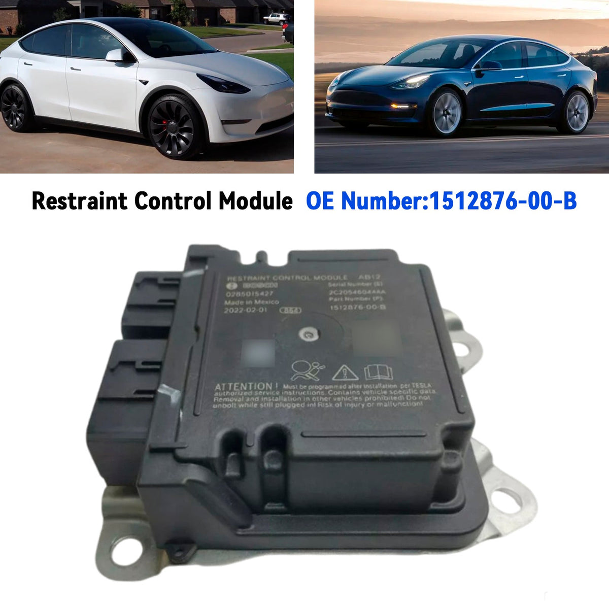 Restraint Control Module 1512876-00-B For Tesla Model Y 2017-2022