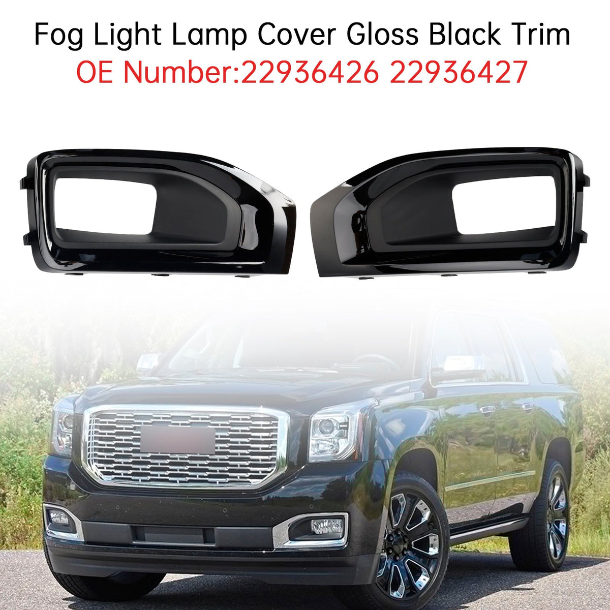 2015-2020 GMC Yukon / Yukon XL Fog Light Lamp Cover Gloss Black Trim Pair