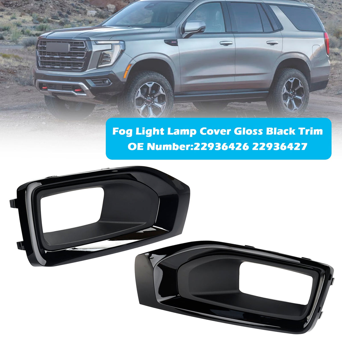 2015-2020 GMC Yukon / Yukon XL Fog Light Lamp Cover Gloss Black Trim Pair