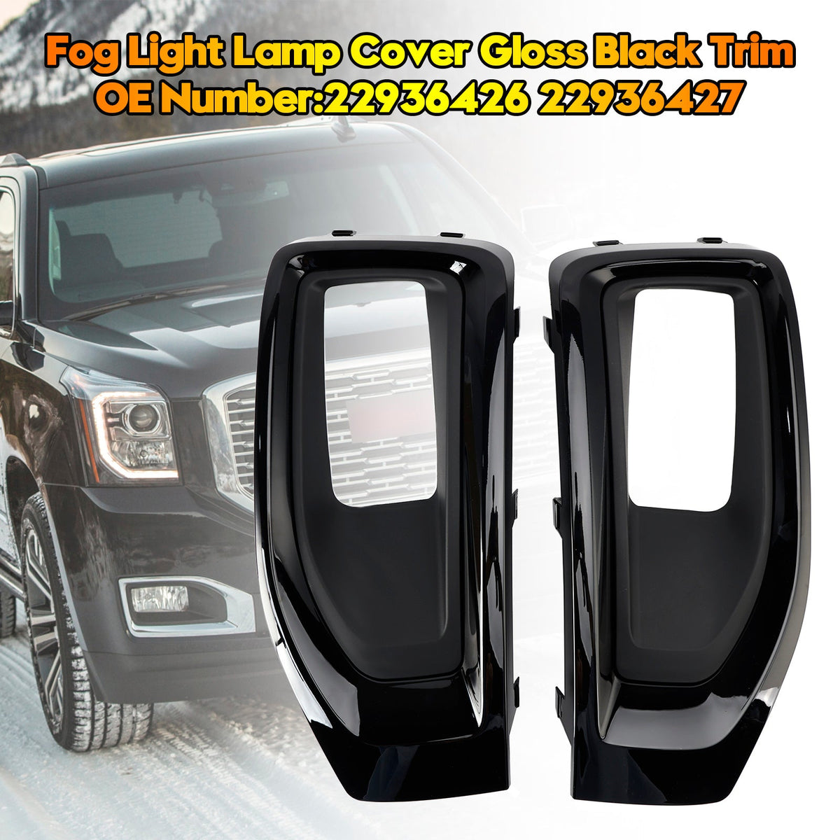 Fog Light Lamp Cover Gloss Black Trim Pair For GMC Yukon / Yukon XL 2015-2020