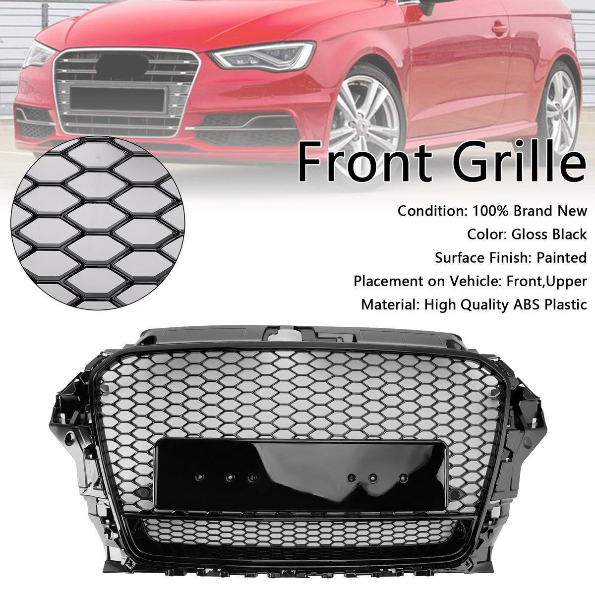 2013-2016 Audi A3 S3 To RS3 Style Front Henycomb Bumper Grill W/Quattro