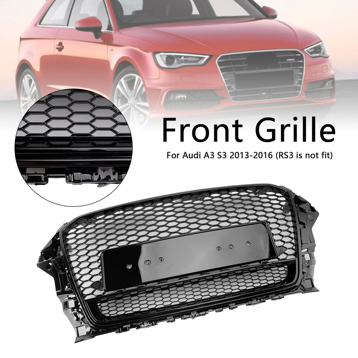 2013-2016 Audi A3 S3 To RS3 Style Front Henycomb Bumper Grill W/Quattro