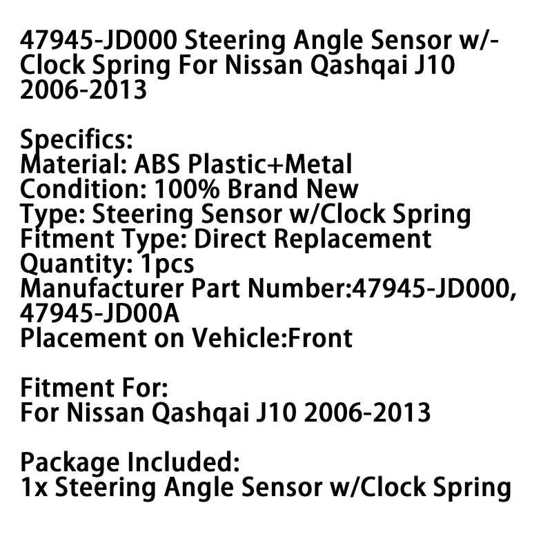 Nissan Qashqai J10 2006-2013 47945-JD000 Steering Angle Sensor w/Clock Spring