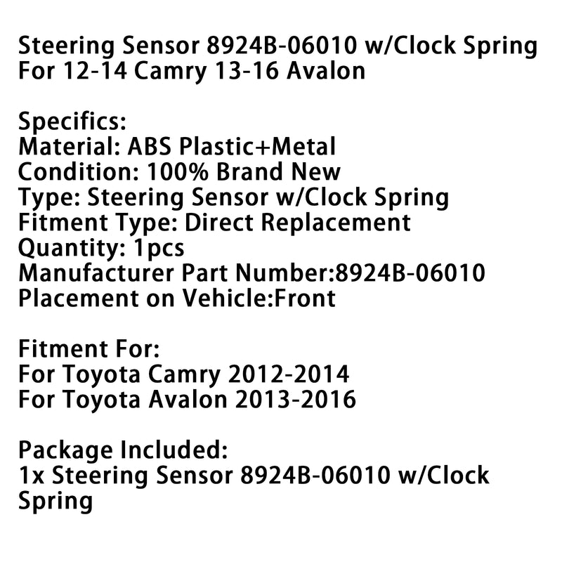 2012-2014 Camry 2013-2016 Avalon Steering Sensor 8924B-06010 w/Clock Spring