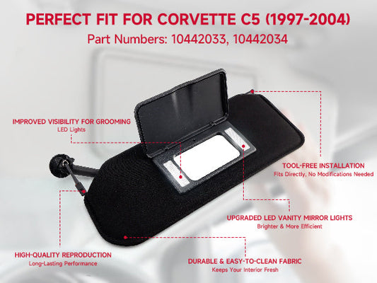 1997-2004 C5 Corvette Left+Right Sun Visor Vanity Mirror C5 Black Sunvisor Shaded F10442033 10442034