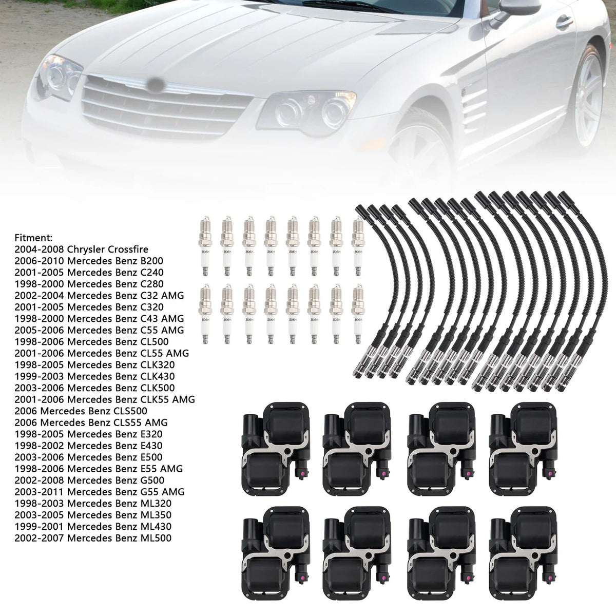 2001-2006 Mercedes Benz S55 AMG 5101209AA 8x Ignition Coil+16x Spark plug +16x Wire Set