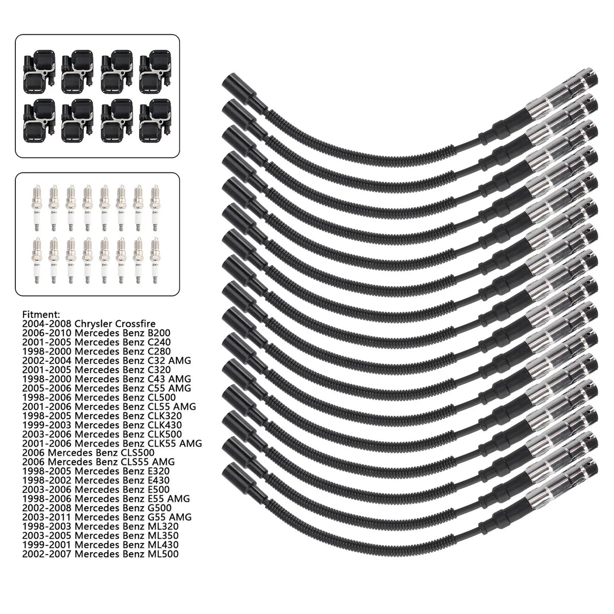 2001-2005 Mercedes Benz C320 5101209AA 8x Ignition Coil+16x Spark plug +16x Wire Set