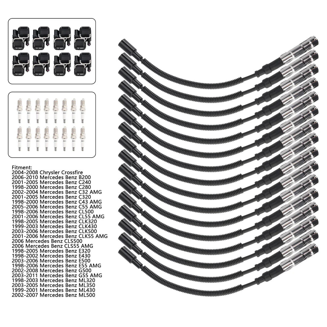 1998-2011 Mercedes-Benz C CL CLK ML Class 8x Ignition Coil+16x Spark plug +16x Wire Set UF359