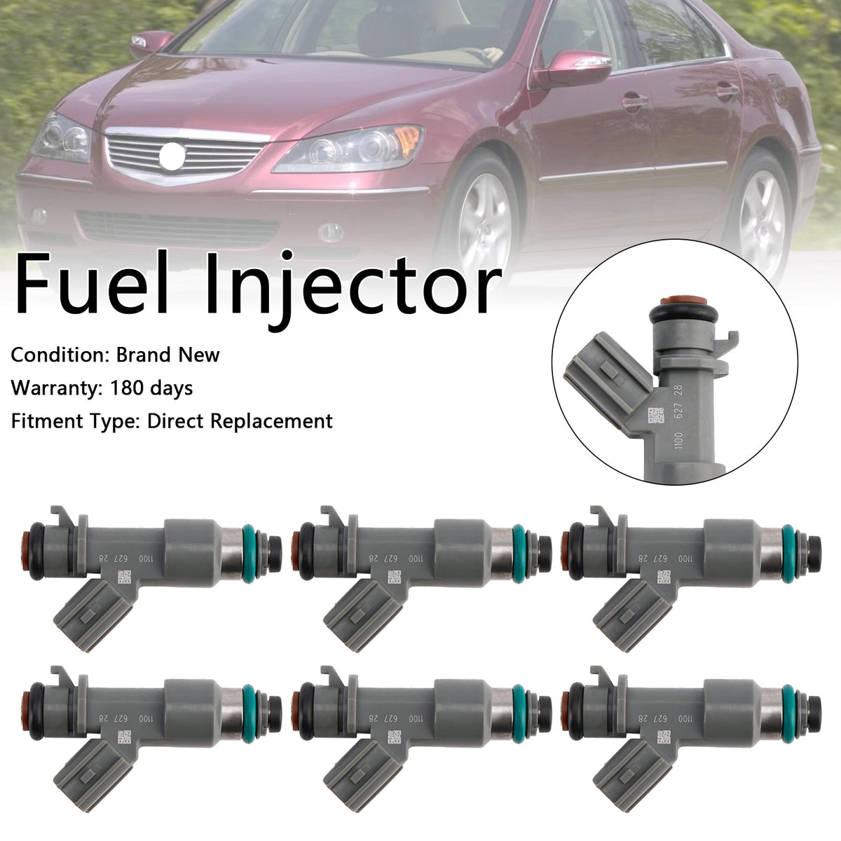 6PCS 16450RJAA01 Fuel Injector 16450-RJA-A01 Fit Acura RL TL 3.5L V6 2005-2008
