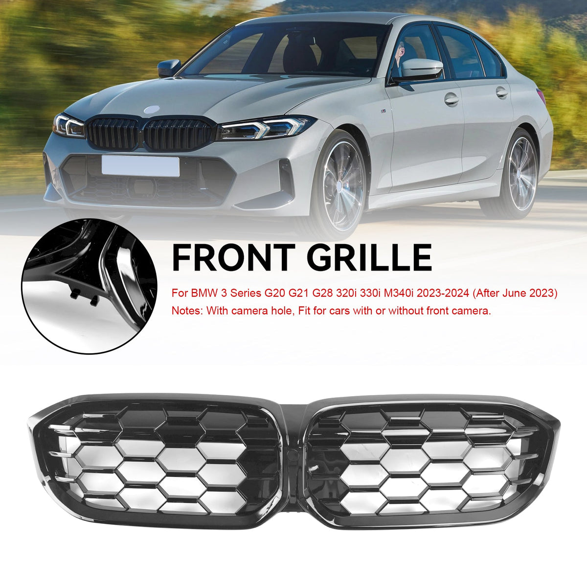 BMW G20 320i 330i M340i 2023-2024 Gloss Black Front Kidney Grill