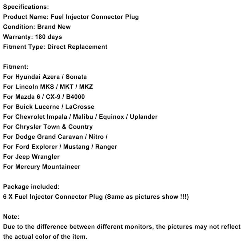 Hyundai 6-EV6 Fuel Injector Connector Plug Clip Pigtail Quick Disconnect