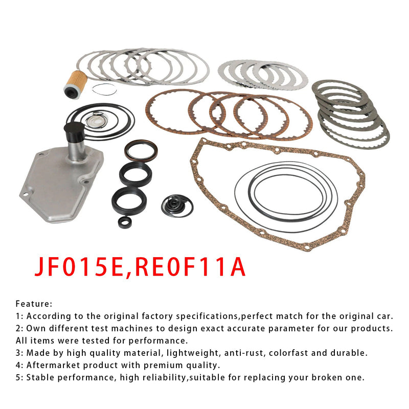 Nissan Suzuki Renault Datsun Mitsubishi JF015E RE0F11A 2.0 Transmission Master Rebuild Kit Filter Clutch Disc