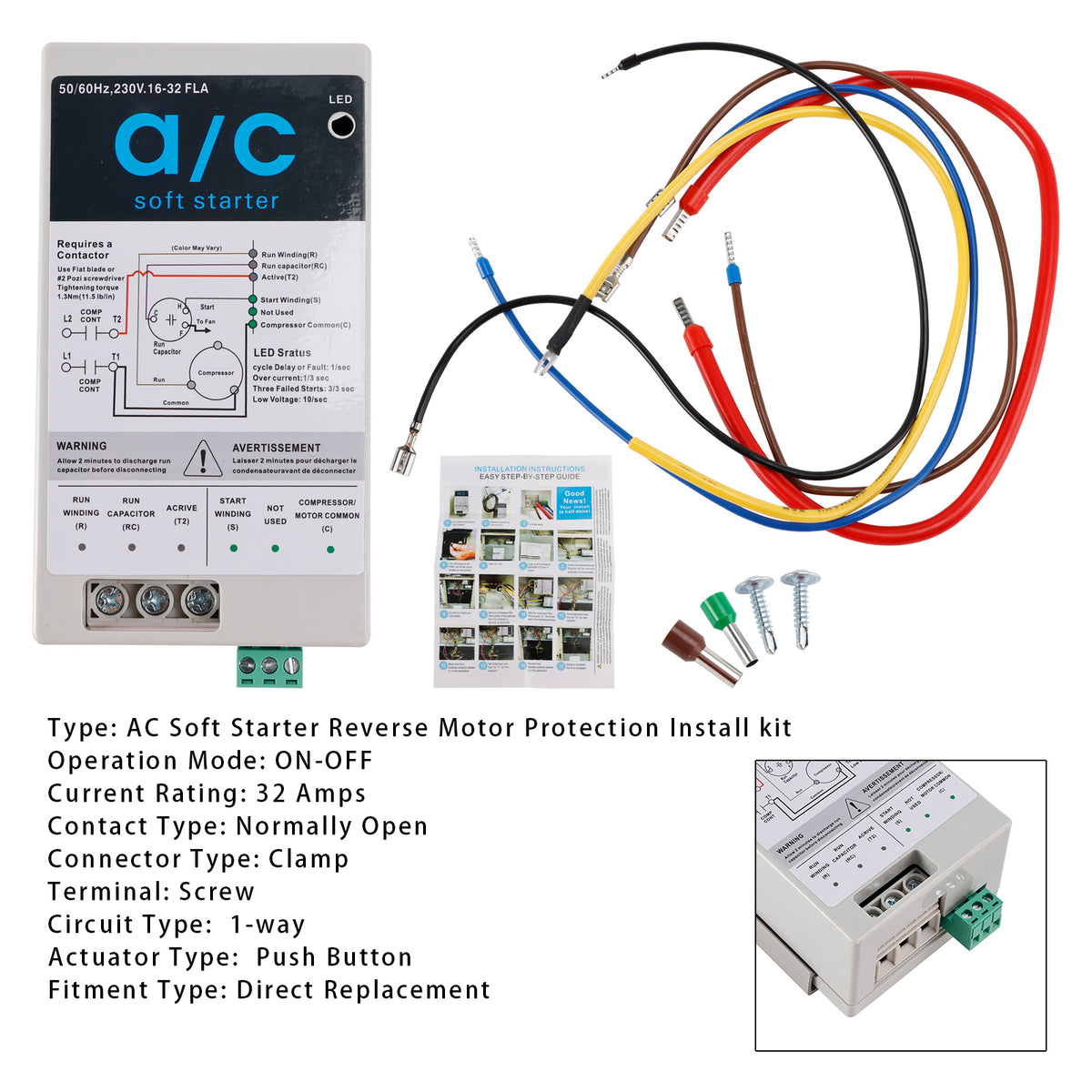 AC Soft Starter Reverse Motor Protection  (16-32A + Install Kit)