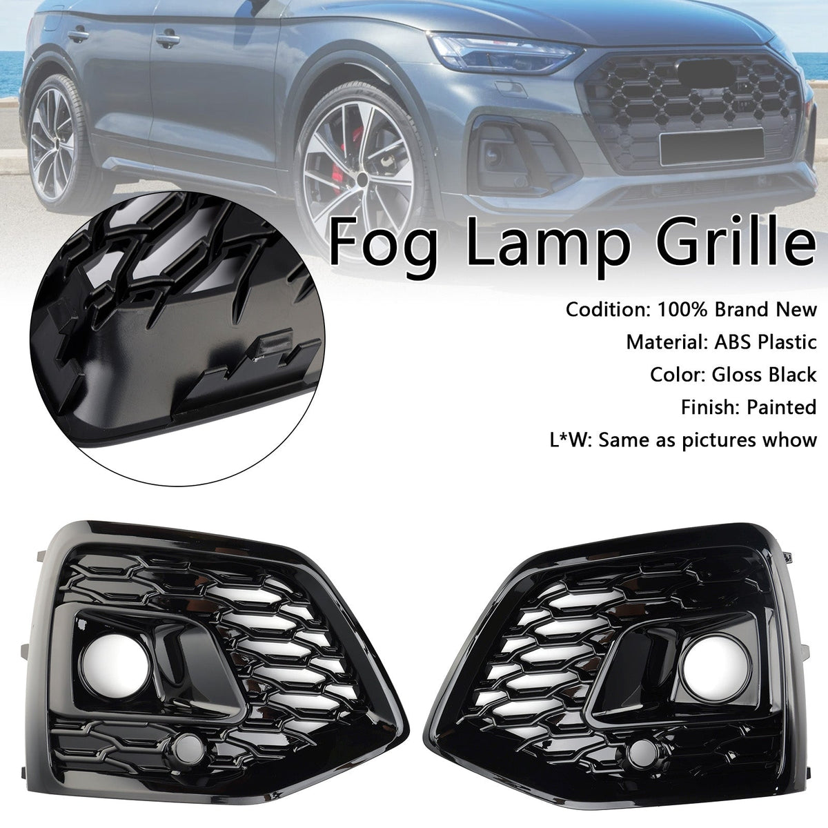 2021-2025 Audi Q5 SQ5 S-Line Black RSQ5 Style Front Fog Lamp Grille Cover