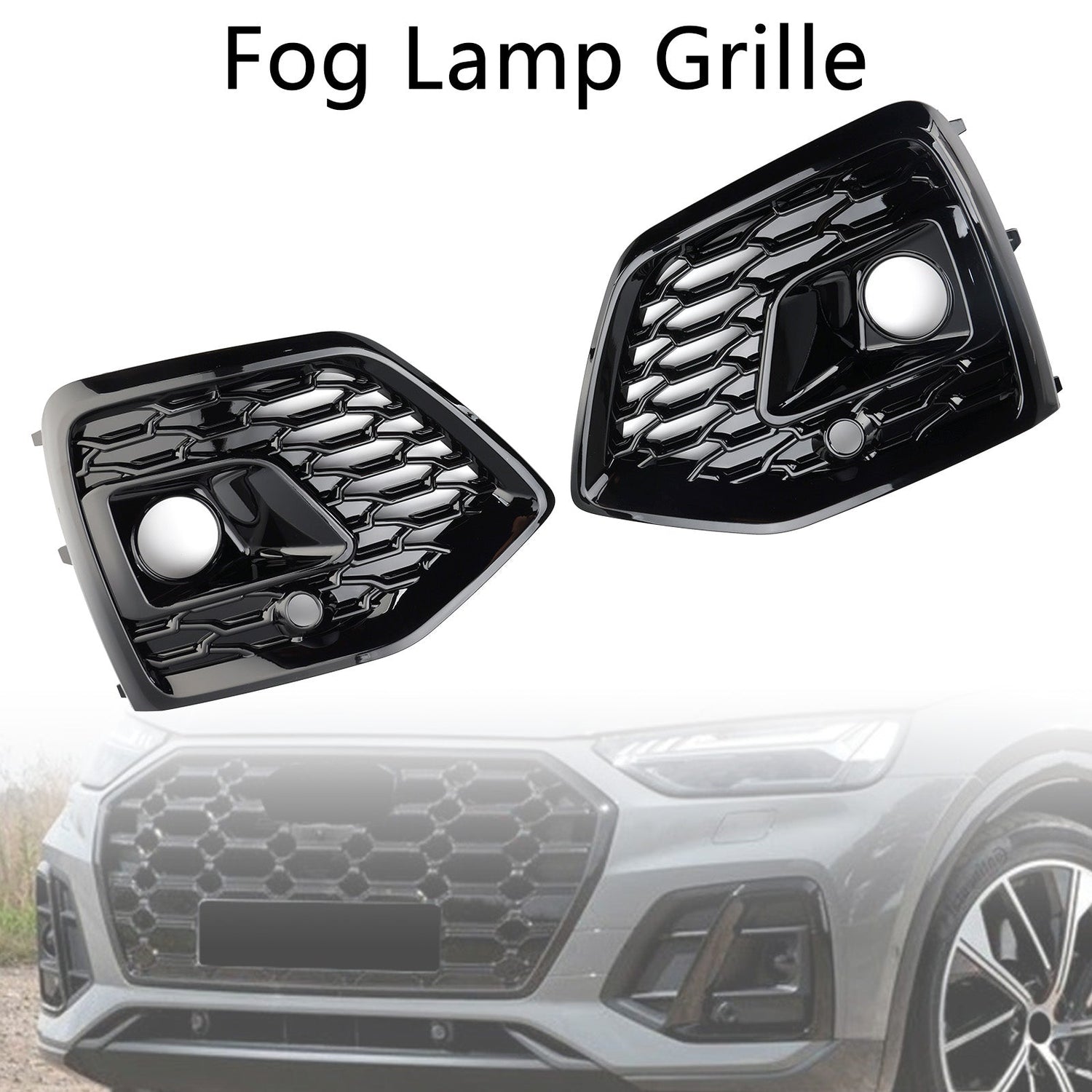 Audi Q5 SQ5 S-Line 2021-2025 Black RSQ5 Style Front Fog Lamp Grille Cover