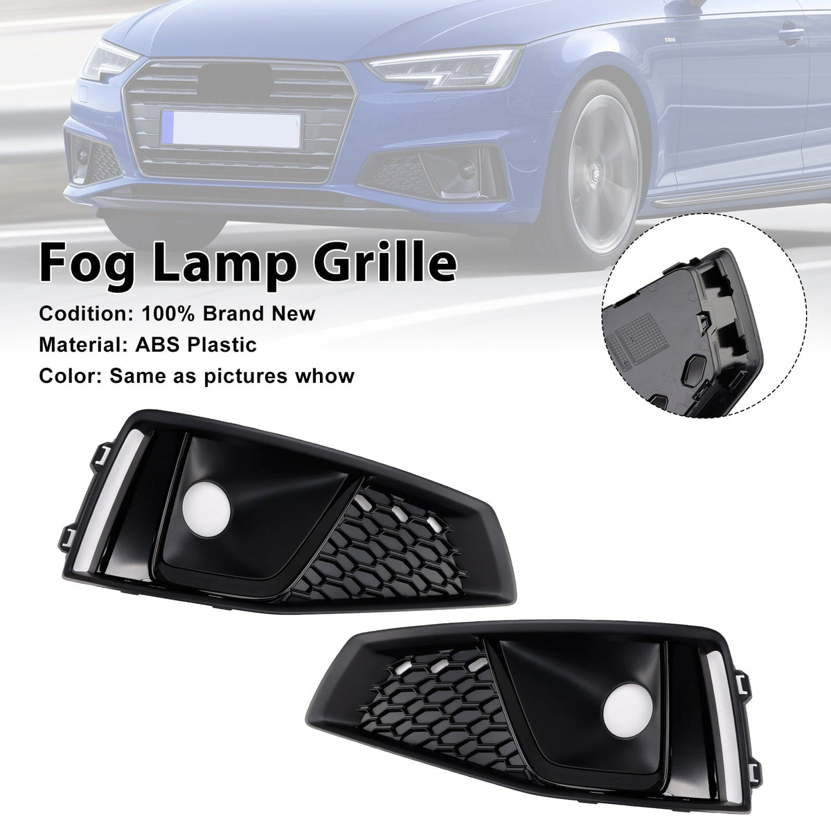2018-2020  Audi A4 B9 S-LINE S4 Black Front Fog Light Grille Trim Cover 8WD8076821J