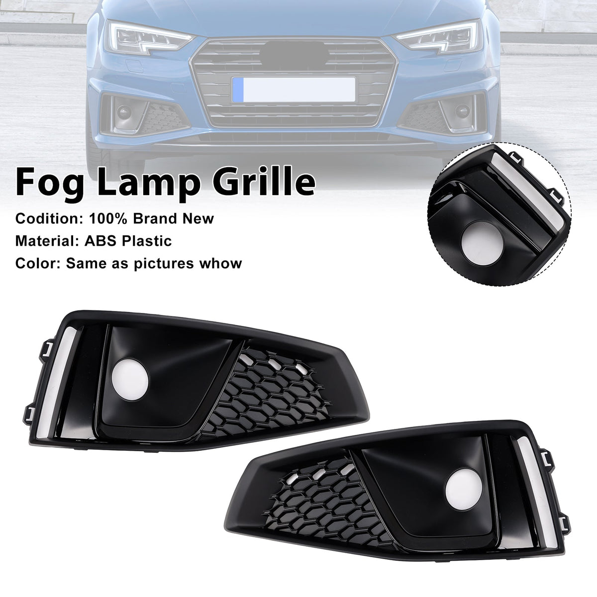 2018-2020  Audi A4 B9 S-LINE S4 Black Front Fog Light Grille Trim Cover 8WD8076821J