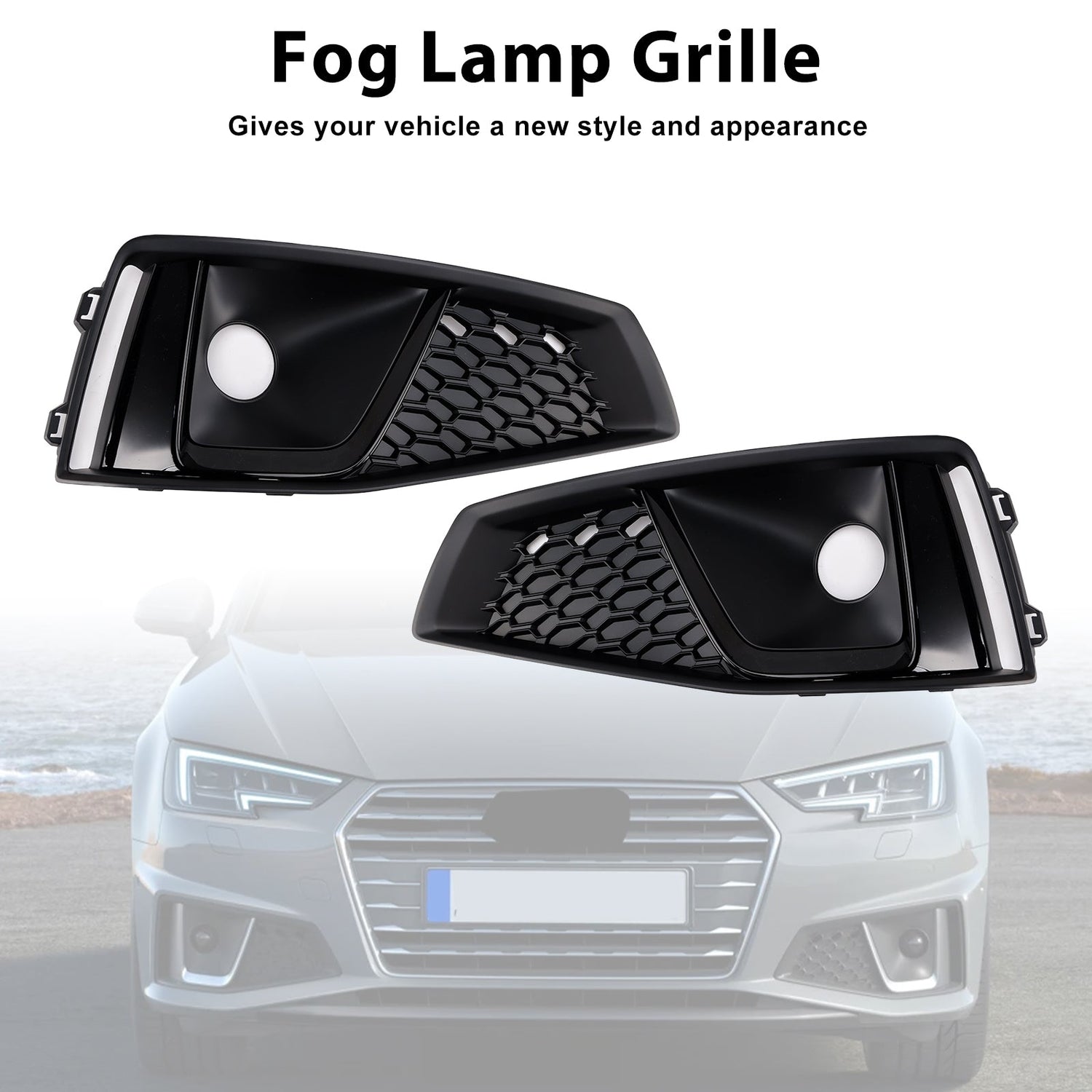 2018-2020  Audi A4 B9 S-LINE S4 Black Front Fog Light Grille Trim Cover 8WD8076821J