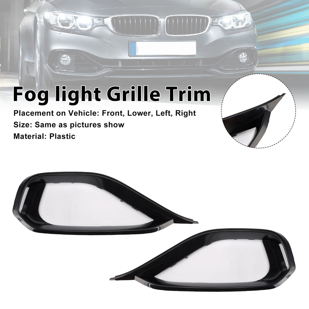 BMW 428i F32 F33 F36 Left & Right Fog Light Bezel Grille Front Bumper Trim 51117294839 51117294840