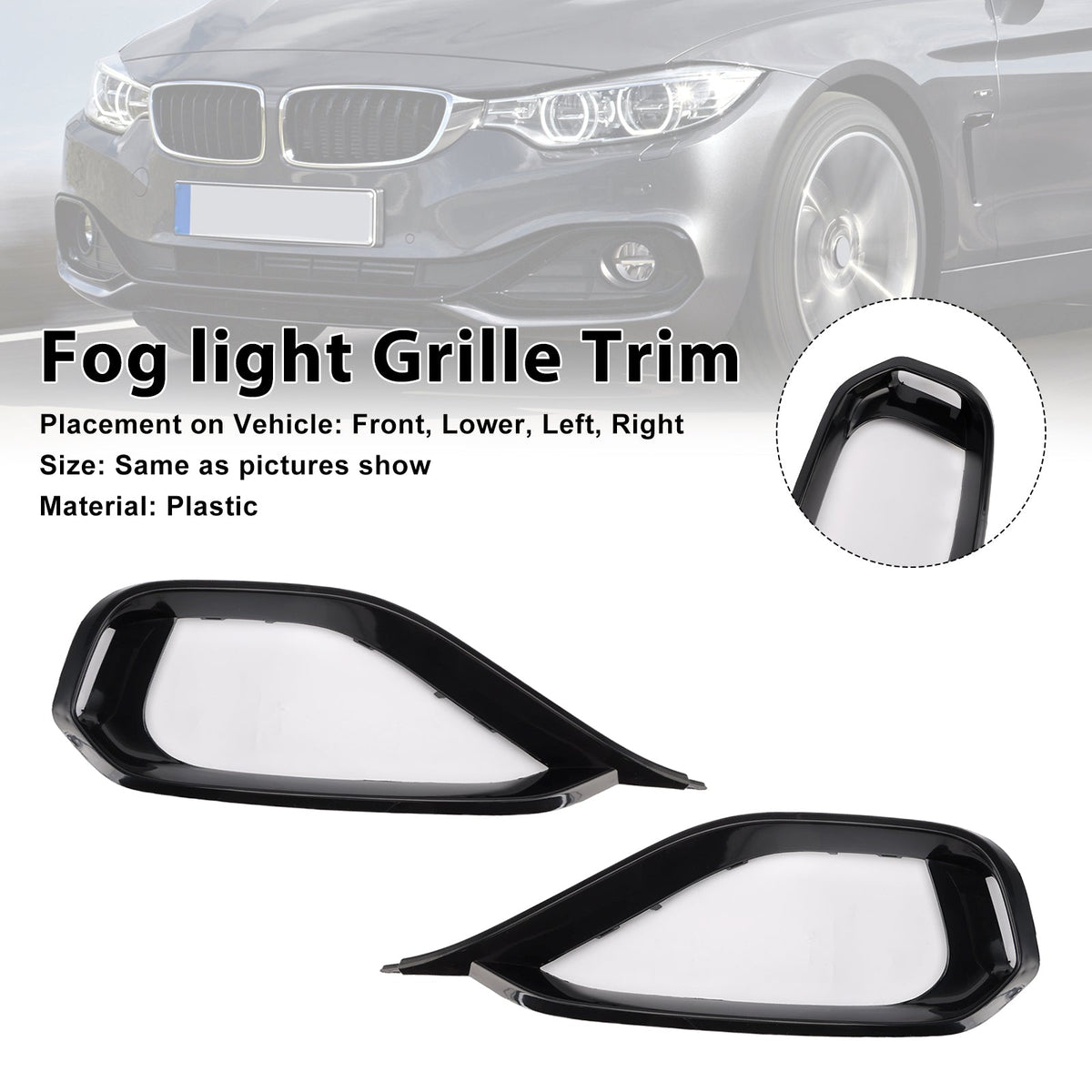 BMW 428i F32 F33 F36 Left & Right Fog Light Bezel Grille Front Bumper Trim 51117294839 51117294840