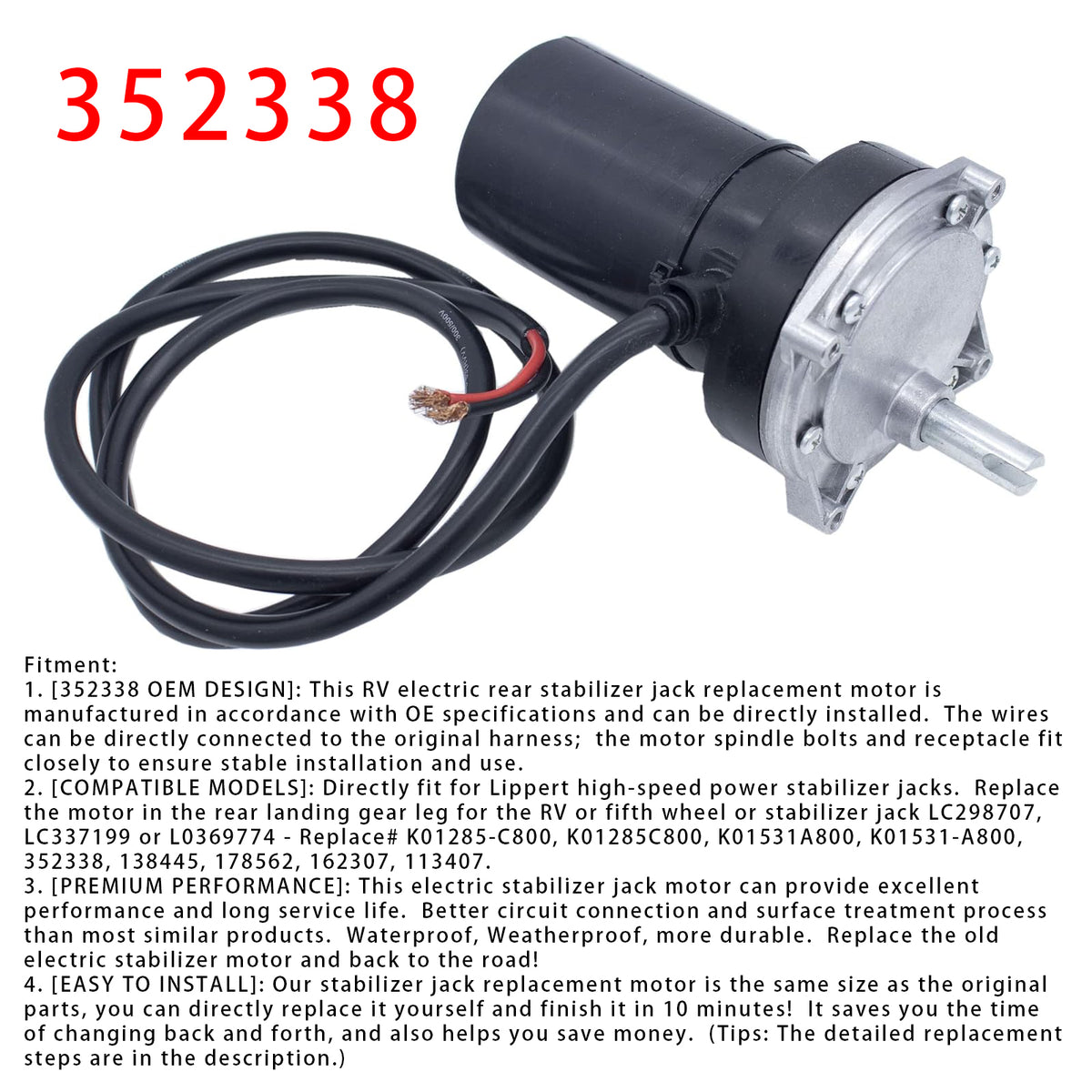 352338 Rear Electric Stabilizer Motor For Stabilizer Jacks 337199 298707 369774