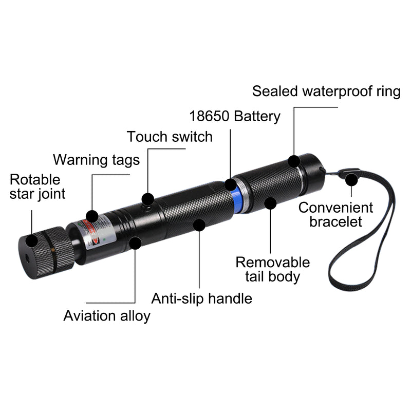 500Mile 532nm 303 Green Laser Pointer Visible Beam Light Lazer Pen+18650+Charger