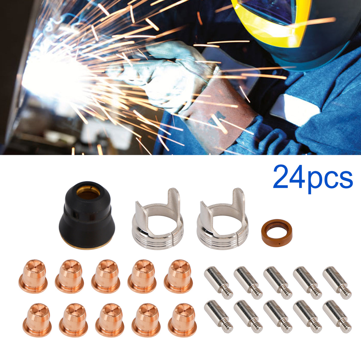24Pcs IPT40 Plasma Cutting Torch Tip Electrode Consumables For CUT-55DS CUT-65DS