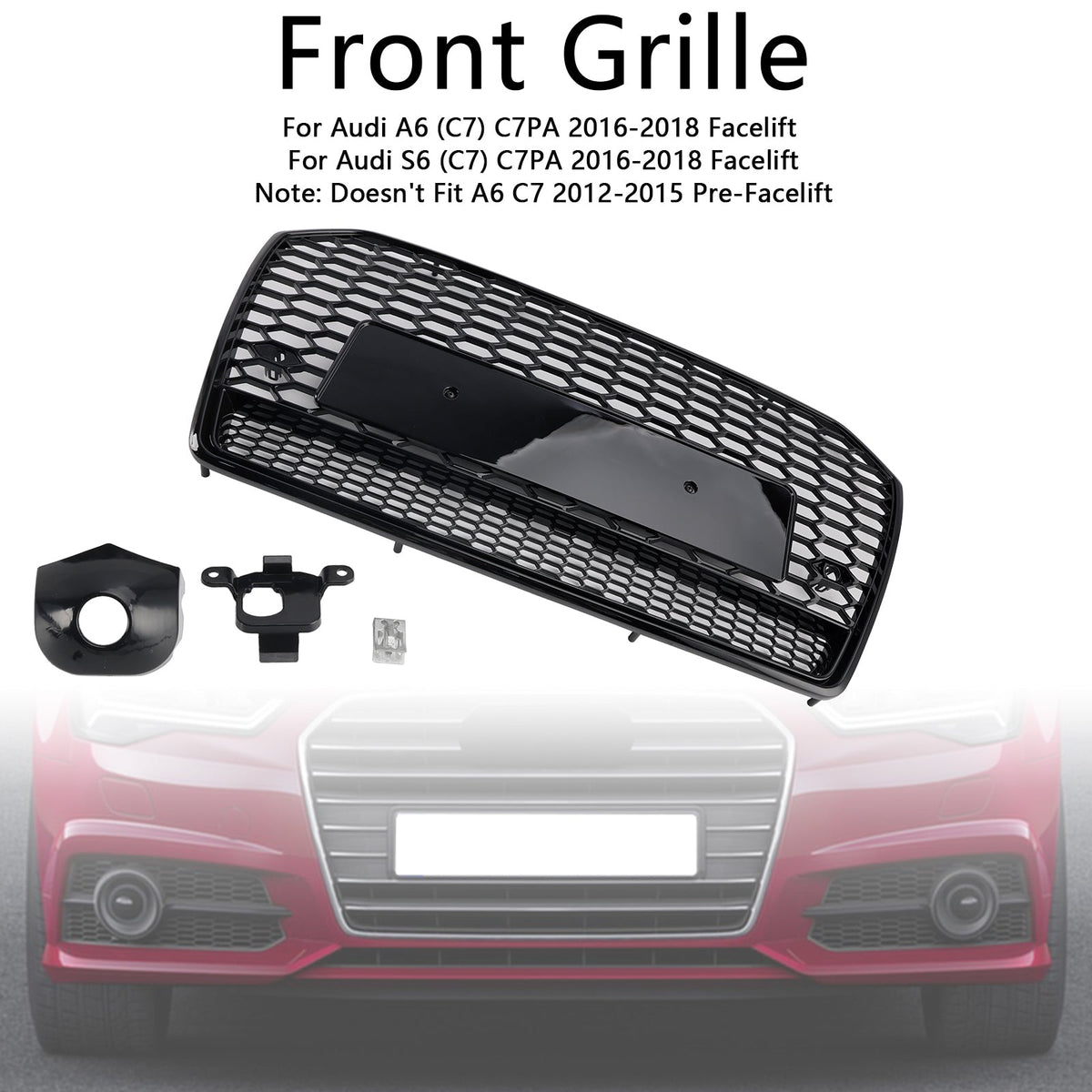 Audi 2016-2018 A6 S6 C7 Black RS6 Style Honeycomb Mesh Front Grill