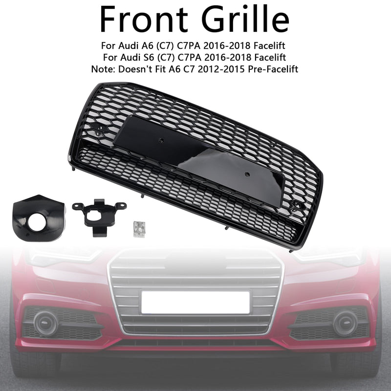 2016-2018 Audi A6 S6 C7 Black RS6 Style Honeycomb Mesh Front Grille Grill