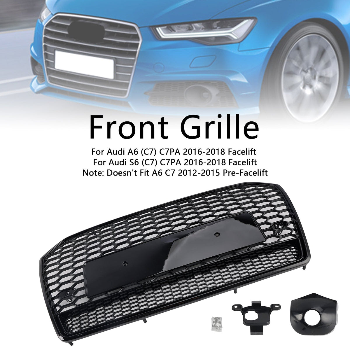 2016-2018 Audi A6 S6 C7 Black RS6 Style Honeycomb Mesh Front Grille Grill