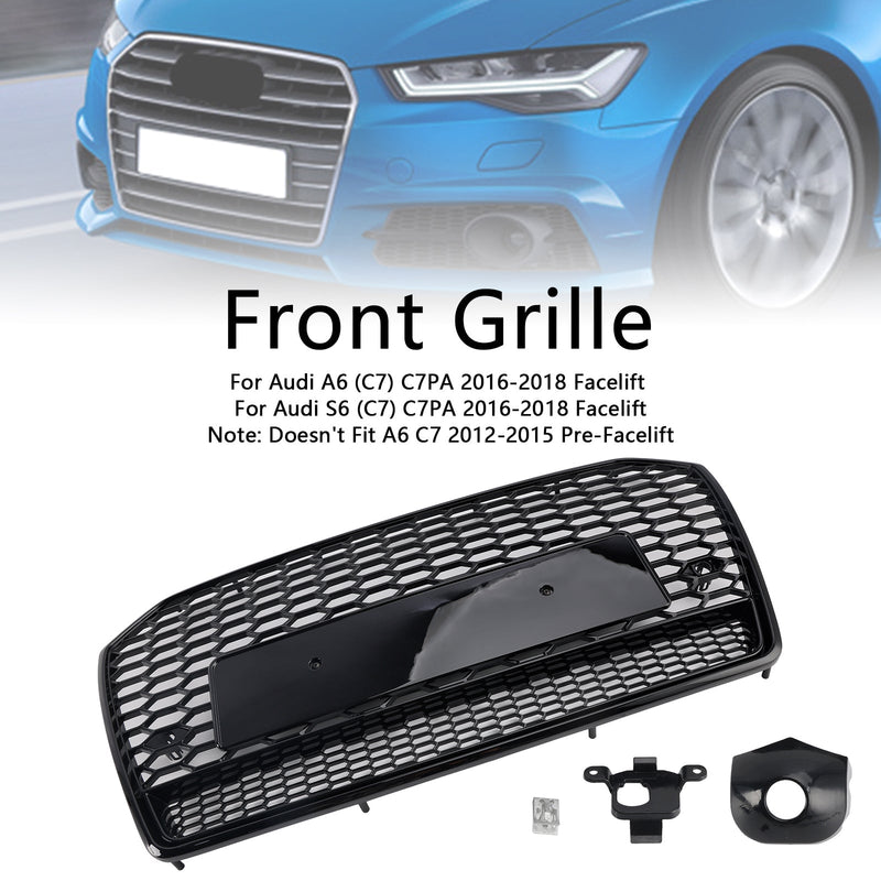 2016-2018 Audi A6 S6 C7 Black RS6 Style Honeycomb Mesh Front Grille Grill