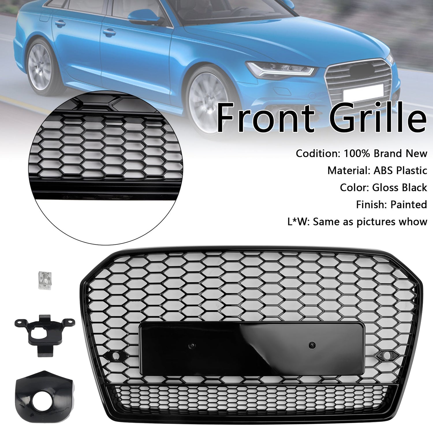 Audi 2016-2018 A6 S6 C7 Black RS6 Style Honeycomb Mesh Front Grill