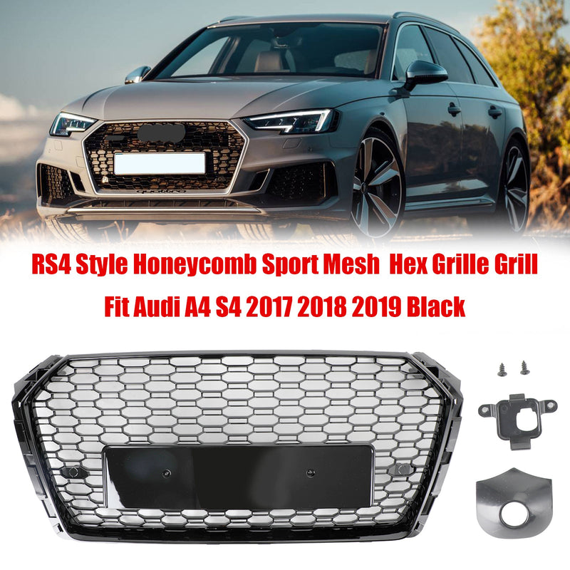 2017-2019 Audi A4/S4 B9 Black RS4 Style Honeycomb Mesh Hex Grille Grill
