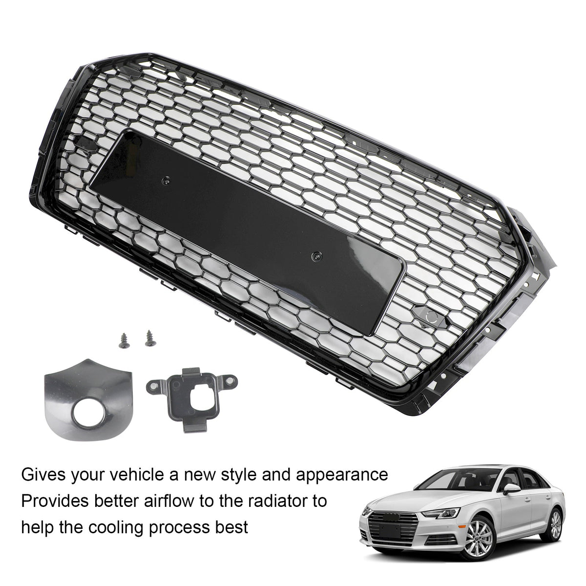 2017-2019 Audi A4/S4 B9 Black RS4 Style Honeycomb Mesh Hex Grille Grill