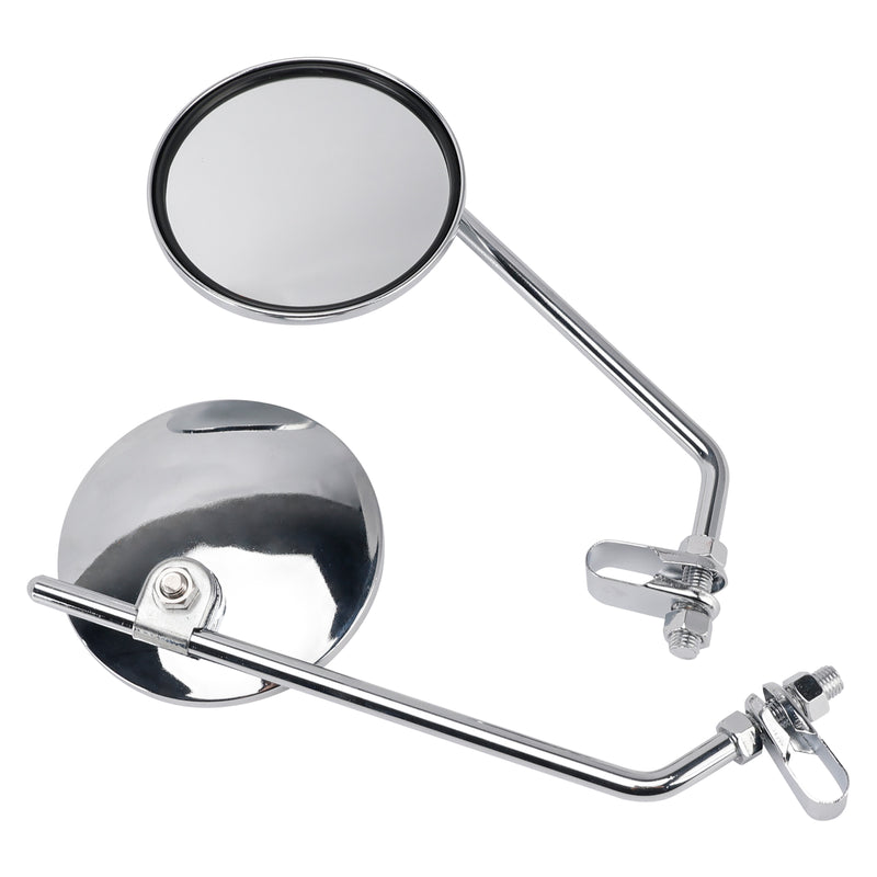 7/8" in Bars Pair Universal Motorcycle 4" Chrome Clamp-On Mirrors - Round