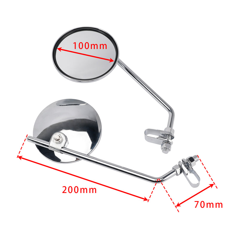 7/8" in Bars Pair Universal Motorcycle 4" Chrome Clamp-On Mirrors - Round