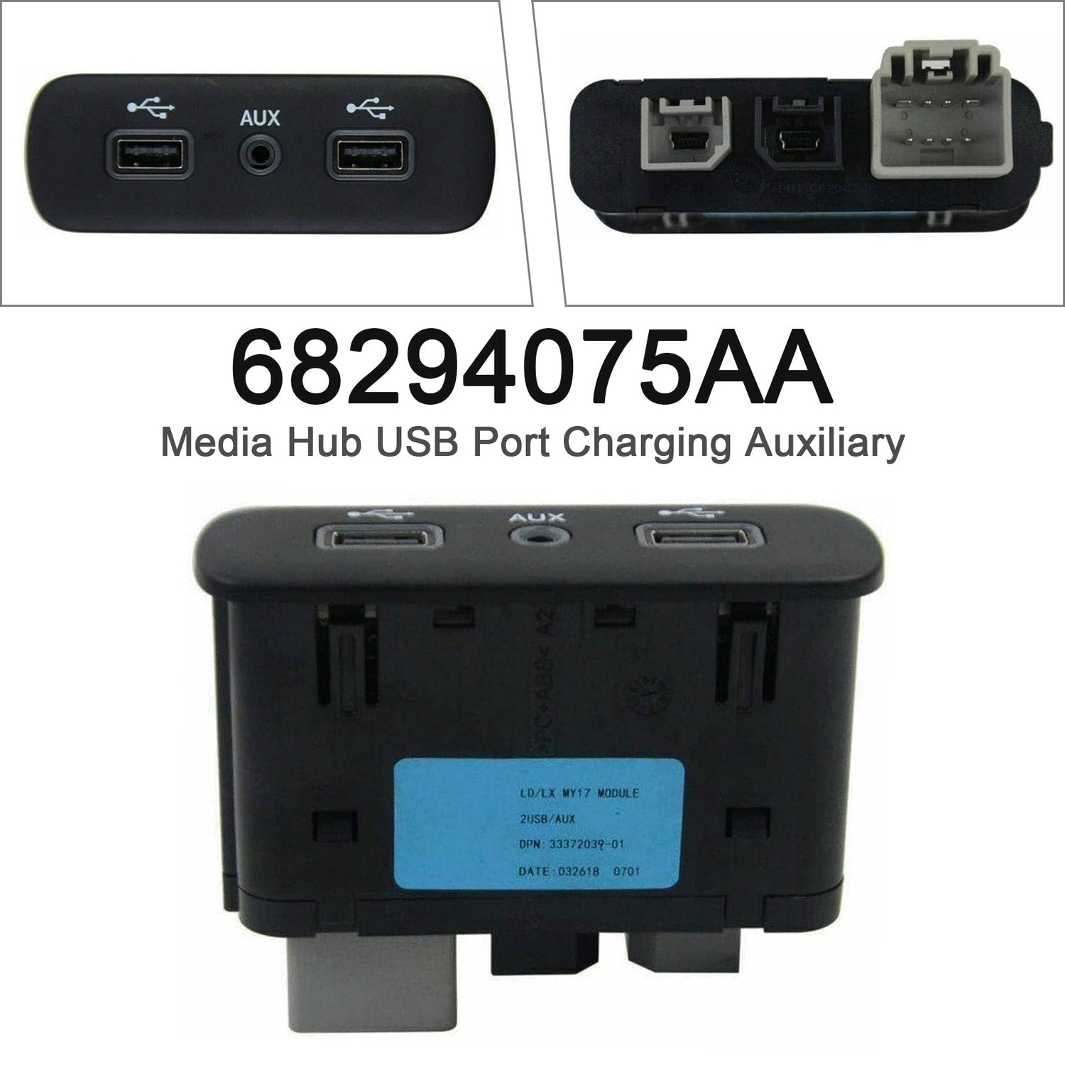 68294075AA Media Hub USB Port Charging Auxiliary for Chrysler Dodge 2017-2023