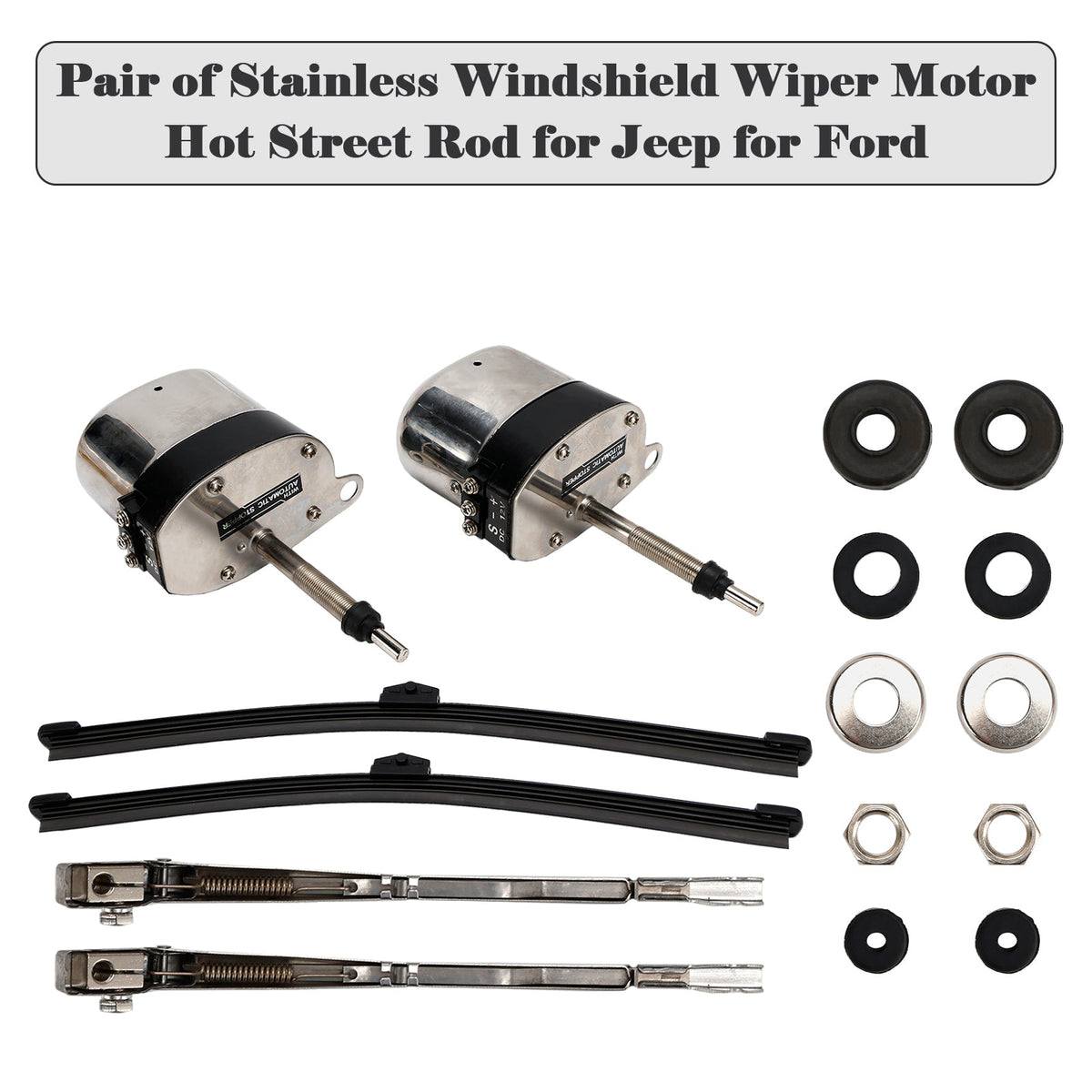 Ford Jeep Pair of Stainless Windshield Wiper Motor Hot Street Rod 558SS S6558