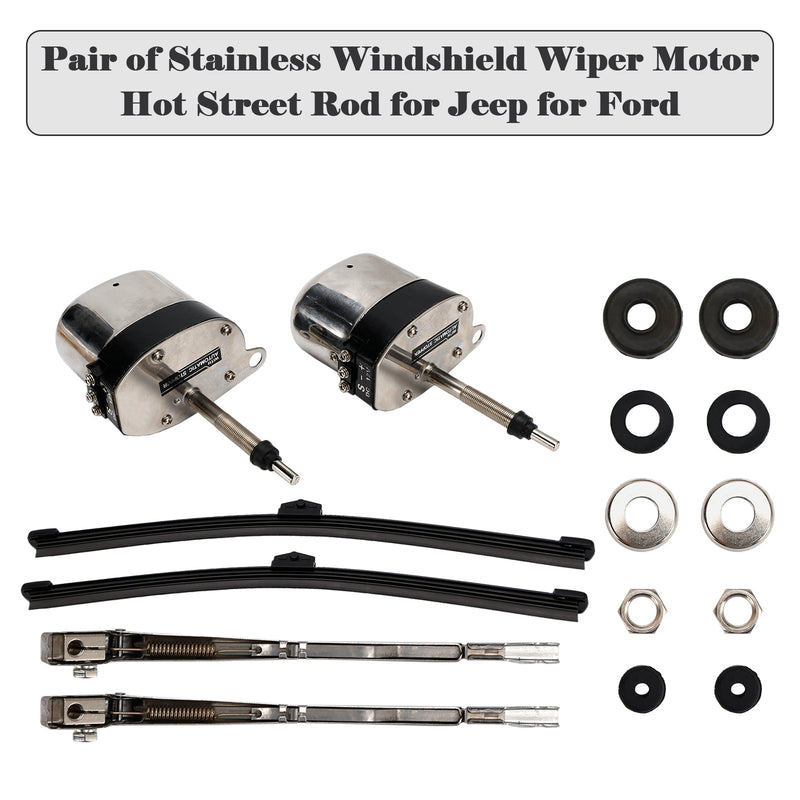 Ford Jeep Pair of Stainless Windshield Wiper Motor Hot Street Rod 558SS S6558