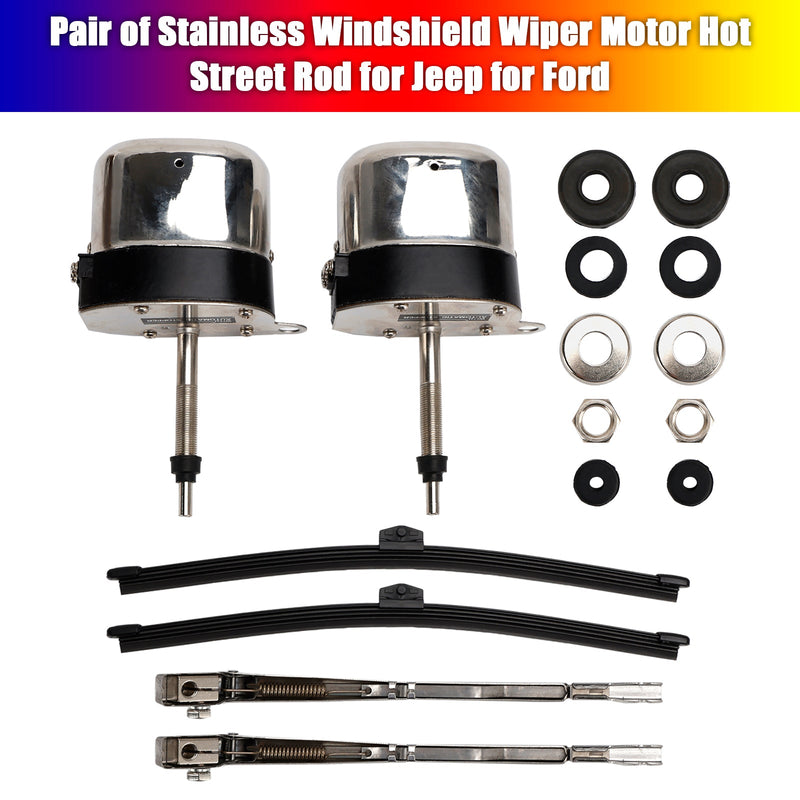 Ford Jeep Pair of Stainless Windshield Wiper Motor Hot Street Rod 558SS S6558