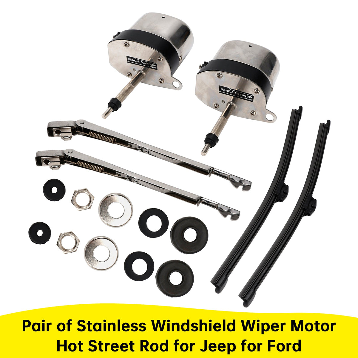 Ford Jeep Pair of Stainless Windshield Wiper Motor Hot Street Rod 558SS S6558