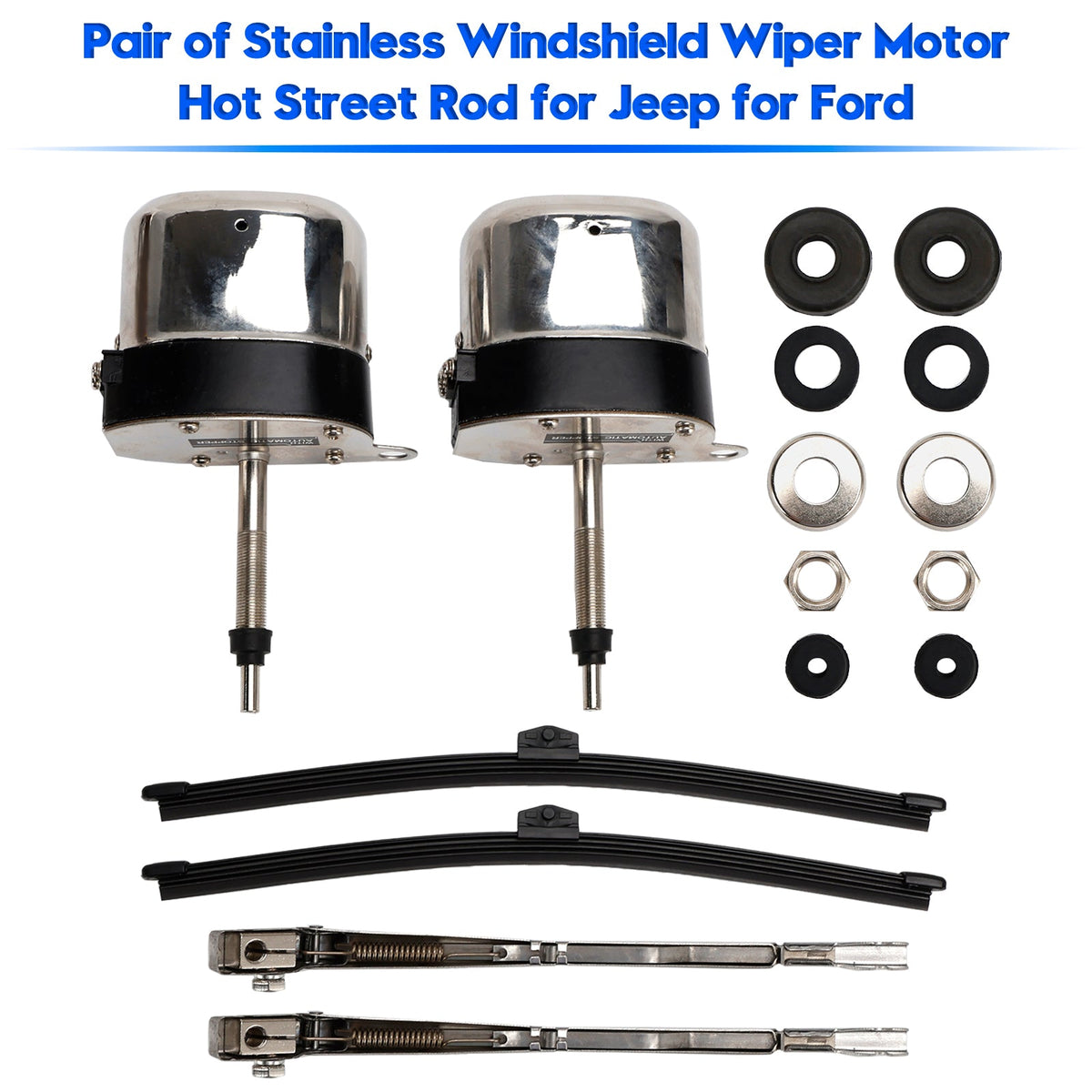 Ford Jeep Pair of Stainless Windshield Wiper Motor Hot Street Rod 558SS S6558