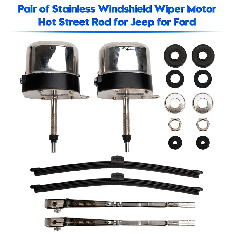 Ford Jeep Pair of Stainless Windshield Wiper Motor Hot Street Rod 558SS S6558